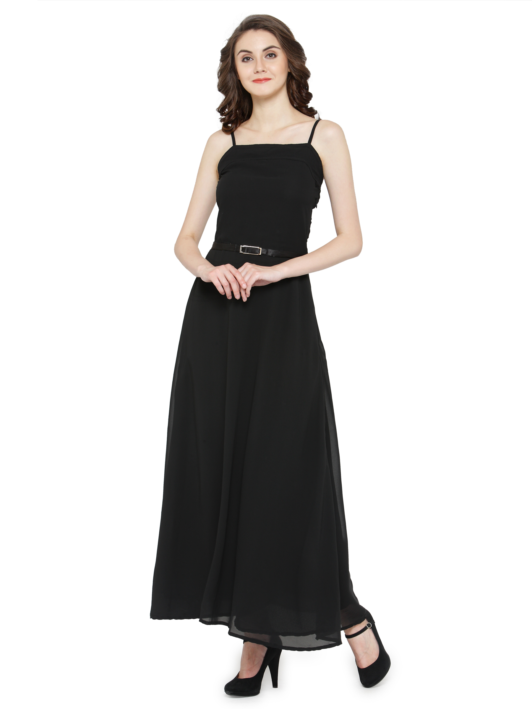LUXURY BLACK FLARED MAXI DRESS
